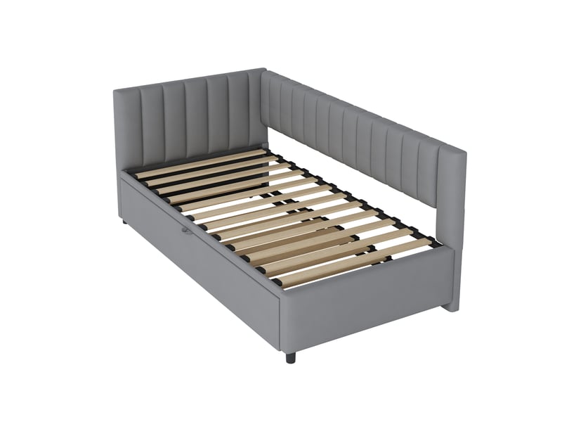  Lit simple canapé-lit avec gigogne 90-180x200 cm, velours, gris, sans matelas  - Conforama R
