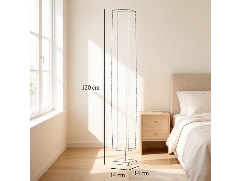  Lampadaire colonne design fin 120 cm en acier et tissu blanc 2 lumières e27 interrupteur pied  - Conforama E