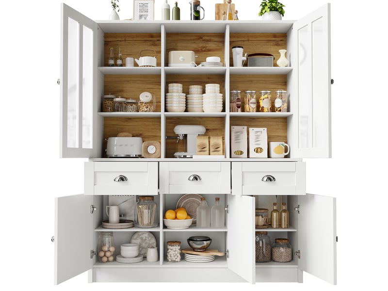  Vaisselier haut 140 x 38,5 x 175 cm avec 3 tiroirs et 5 portes, blanc  - Conforama A