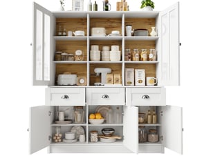 Vaisselier haut 140 x 38,5 x 175 cm avec 3 tiroirs et 5 portes, blanc