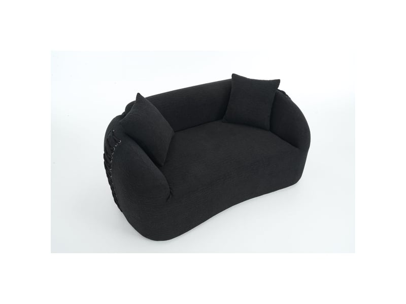 Canapé compressé 2 places 155x90x67 cm sans montage, sans structure, accoudoirs avec lacets, 2 coussins, mousse, tissu chenille noir - Conforama A