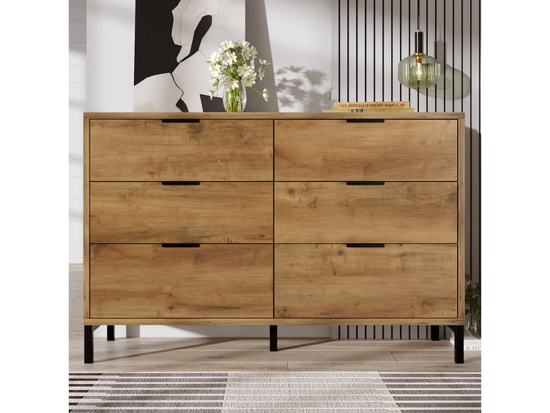  Commode 6 tiroirs - chêne foncé - design industriel - pieds réglables - 120 cm  - Conforama R