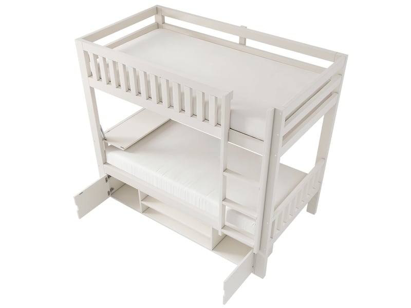  Lit superposé enfant,90x200 cm,avec bureau rabattable,mdf,blanc  - Conforama D