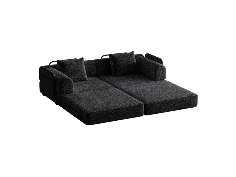  Canapé convertible en chenille 2-en-1 2 pièces avec rangement, structure métallique, design modulable, gain de place, multifonctionnel  - Conforama A