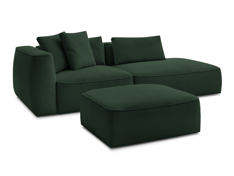  Bobochic canapé droit fixe 3 places leopold velours côtelé avec pouf vert foncé  accoudoir gauche LEOPOLD - Conforama A