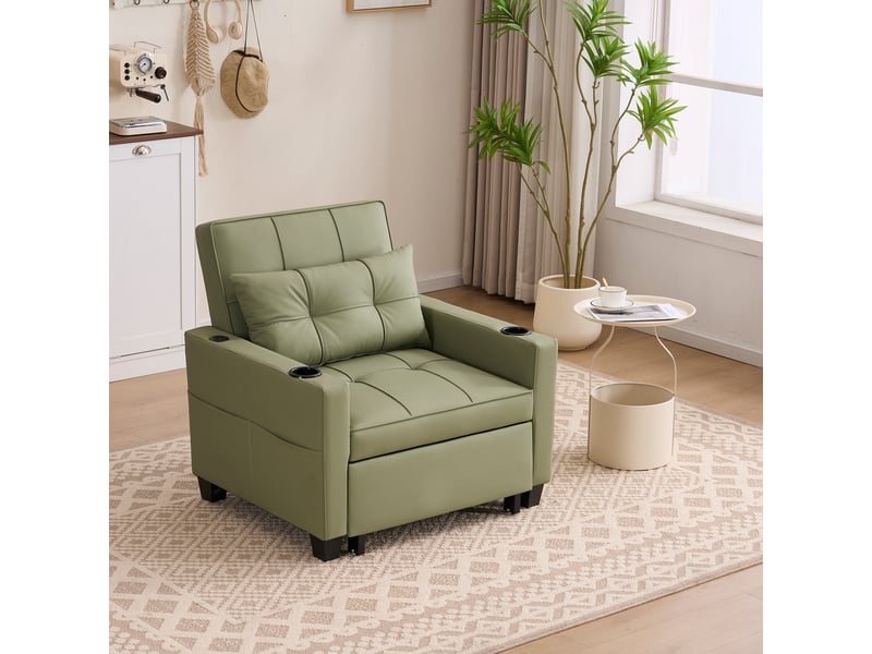  Canapé-lit 3-en-1 extensible – avec porte-gobelets et port usb, fauteuil-lit, fauteuil-lit, fauteuil, parfait pour les petites pièces  - Conforama D