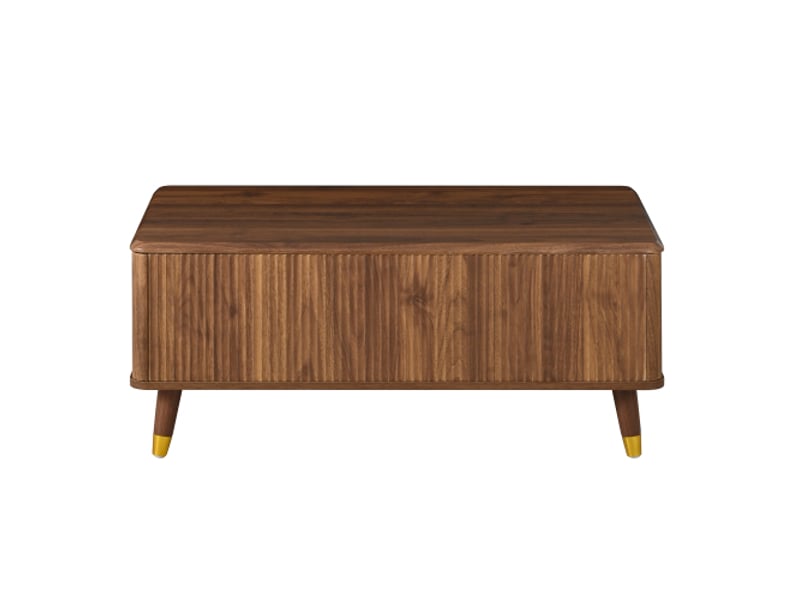  Table basse moderne rétro réglable en hauteur - effet noyer, structure ondulée, pieds bois, rangement multifonction  - Conforama A