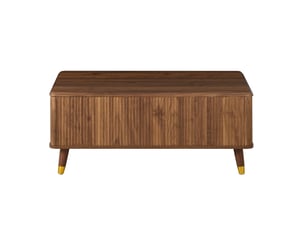 Table basse moderne rétro réglable en hauteur - effet noyer, structure ondulée, pieds bois, rangement multifonction