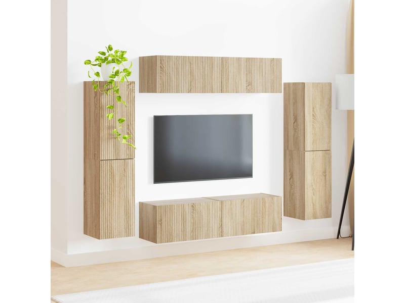  Ensemble meuble tv - banc tv - meuble de rangement 8 pcs chêne sonoma bois d'ingénierie  - Conforama D