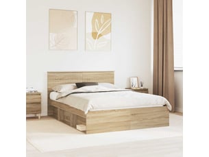 Lit adulte, lit double, cadre de lit chêne sonoma 150x200cm pin massif cf6241