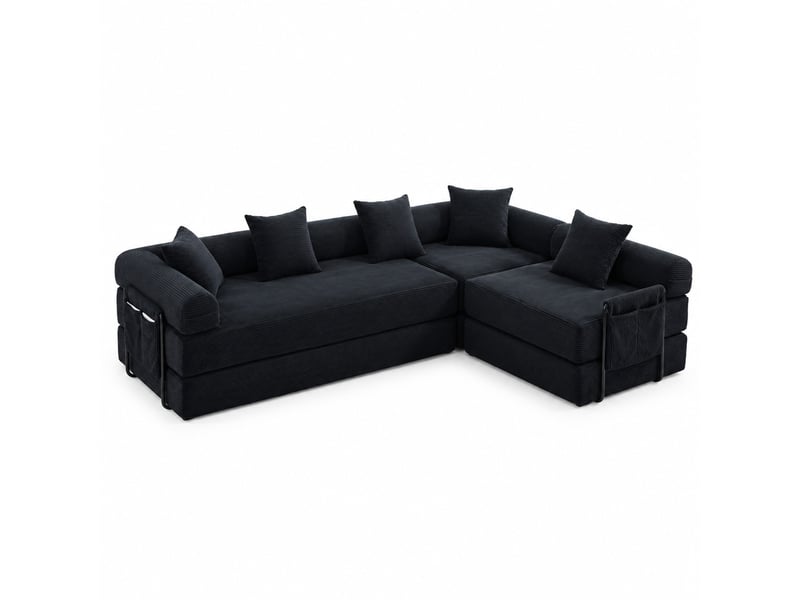 Canapé d'angle modenvie modulable 4 places en velours côtelé noir 270 x 180 cm  - Conforama A