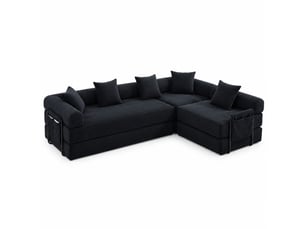 Canapé d'angle modenvie modulable 4 places en velours côtelé noir 270 x 180 cm