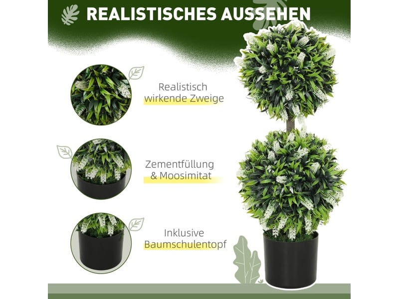  Lot de 2 plantes artificielles 15x15x70 cm résistantes aux uv blanc  - Conforama D