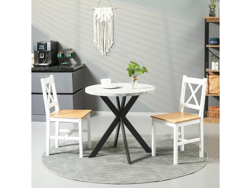  Lot de 2 chaises de salle à manger en bois massif chaise de cuisine esprit campagne dossier croisé blanc et chêne  - Conforama D