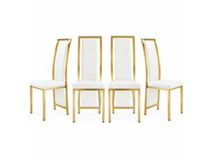 Chaises de salle à manger lot de 4 à dossier haut ergonomique  - métal, similicuir blanc et doré