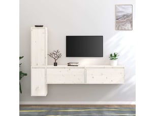 Lot de 4 meuble tv bas salon blanc bois massif de pin shl59605