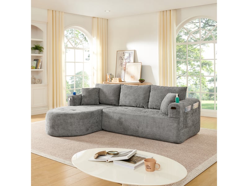 Canapé d'angle en l sans montage 255 x 170 cm 3 places avec porte-gobelet inox et rangements - Conforama W
