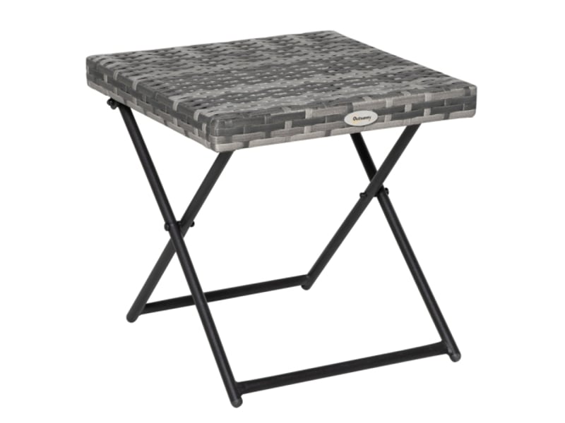  Table basse de jardin pliante en polyrotin gris, cadre métal, 40x40x40 cm  - Conforama A