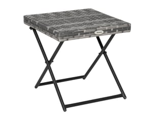 Table basse de jardin pliante en polyrotin gris, cadre métal, 40x40x40 cm