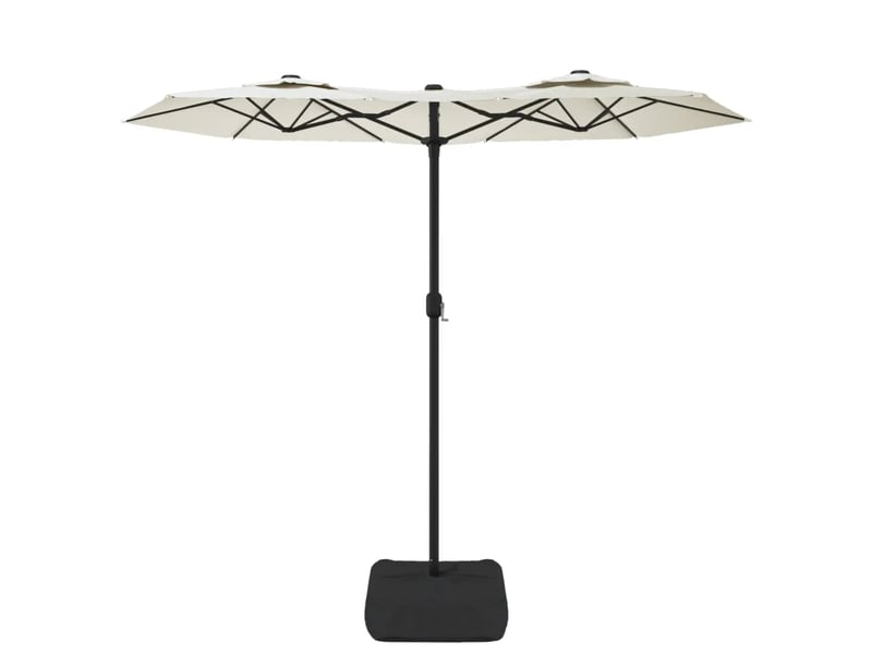  Parasol de jardin à double tête 316 x 145 cm protection uv mécanique pratique en acier blanc sable 02_0047385  - Conforama B