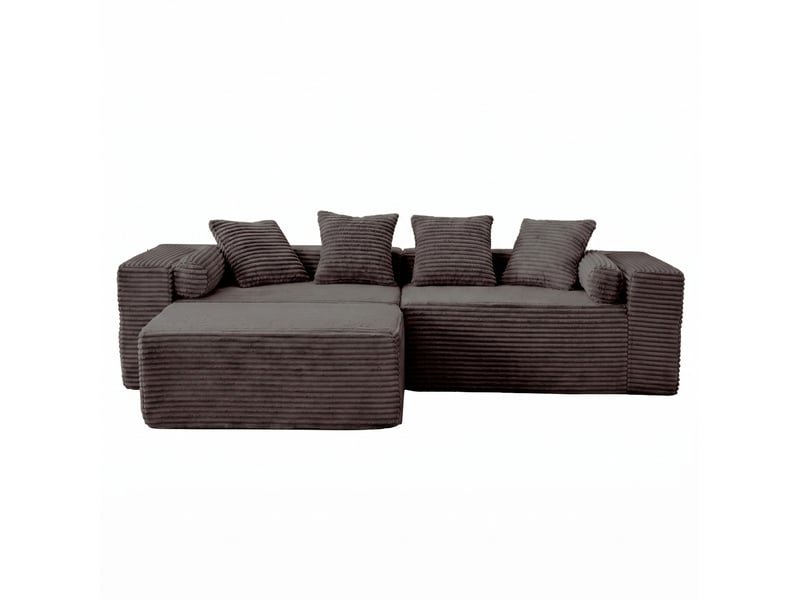  Canapé modulable d’angle compressé 217x110x60 cm 3 places en mousse et velours côtelé couleur noir, moderne  - Conforama A