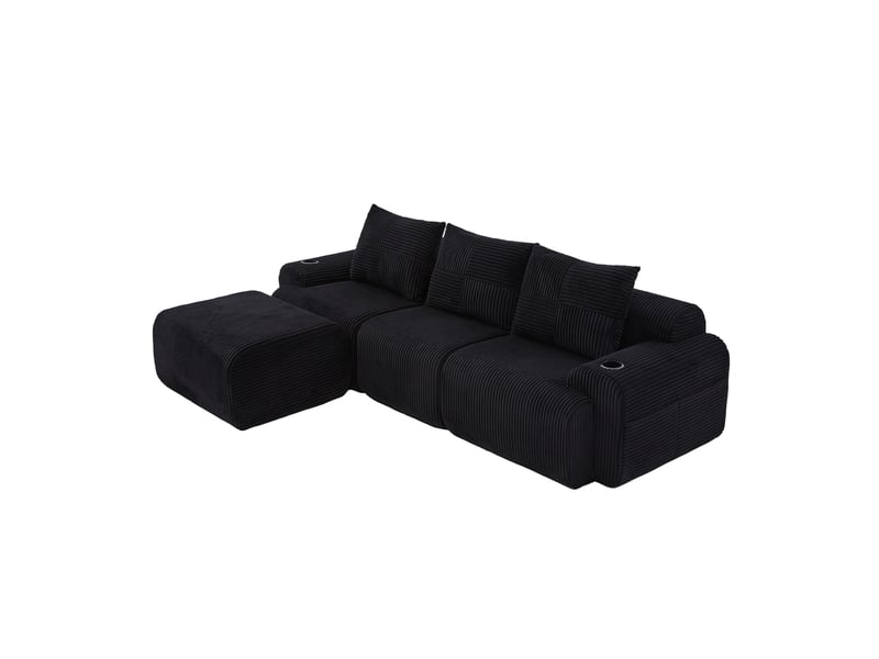  Canapé modulable, canapé de salon — en velours tricoté, porte-gobelets, noir  - Conforama B