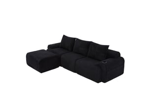 Canapé modulable, canapé de salon — en velours tricoté, porte-gobelets, noir