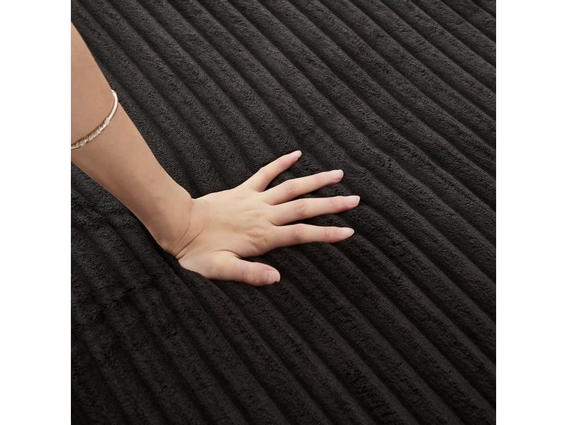  Canapé d’angle convertible 2 places en velours côtelé, méridienne réversible, 194 × 169,5 × 74 cm, noir  - Conforama E