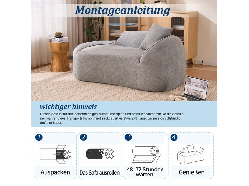  Méridienne 2 places 155 x 96 x 65 cm gris clair en chenille, canapé-lit avec coussin assorti pour intérieur  - Conforama D