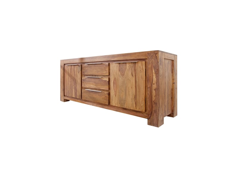  Buffet gradi 175 cm en bois massif de sheesham verni – 2 portes, 3 tiroirs et veinage naturel  - Conforama A