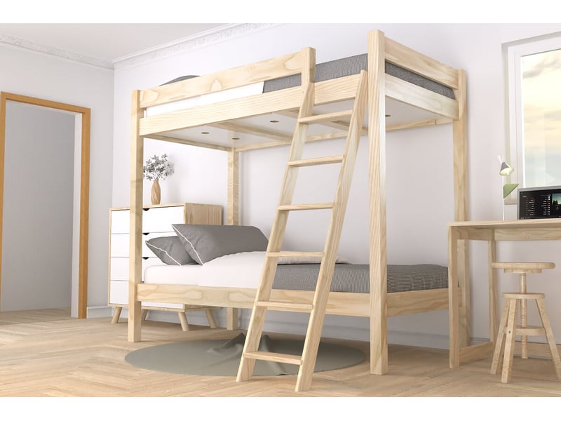 Lit superposé 2 places 80x190 échelle inclinée bois abc, vernis naturel SUPABCIN80-V - Conforama B