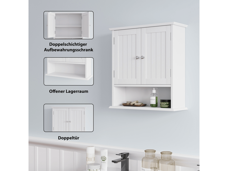  Meuble mural de salle de bains 2 portes en mdf blanc 54.6 x 19.8 x 59.9 cm W3180P271283 - Conforama D