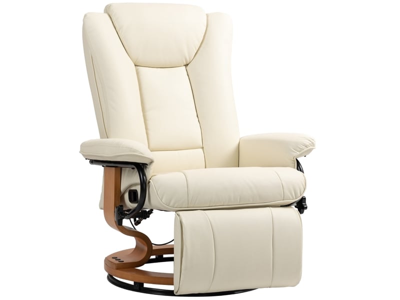 Fauteuil relax manuel pivotant 360° en similicuir blanc crème avec repose-pieds - Conforama A
