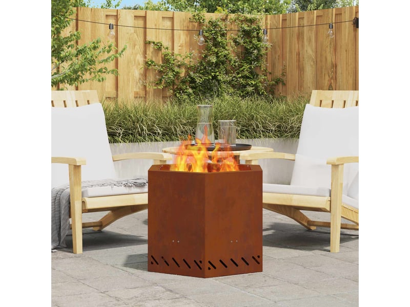 Brasero exterieur, foyer sans fumée rouillé 58x58x51 cm acier patiné shl14019 - Conforama B