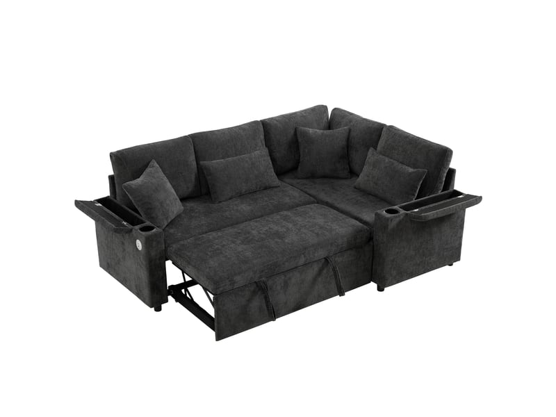  Canapé d'angle, canapé convertible, gris, porte-gobelets, usb, pour salon et séjour, adapté à l'espace de vie  - Conforama B