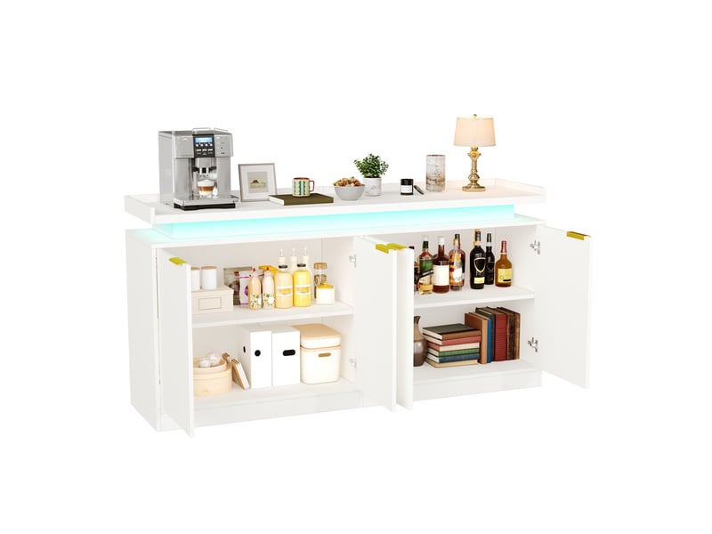  Buffet bas 160x39x83 cm 4 portes avec led,coloris blanc  - Conforama A
