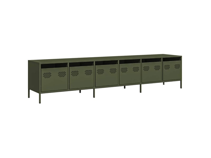  Meuble tv - banc tv - meuble de rangement vert olive 202x39x43,5 cm acier laminé à froid  - Conforama A