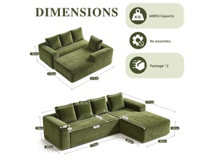 Canapé d'angle sectionnel - 261 x 173 x 58 cm-vert - tissu velours côtelé modulable pour salon design moderne sans assemblage