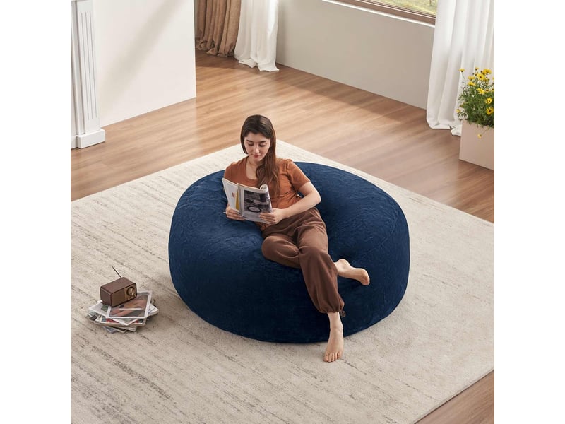  Pouf repose-pieds bleu en flanelle, assise confortable avec mousse à mémoire, dimensions 120x120x60 cm pour salon, chambre, dortoir  - Conforama D