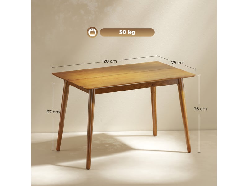  Table de salle à manger design dim. 120l x 75l x 76h cm grand plateau 4-6 personnes en bois  - Conforama C