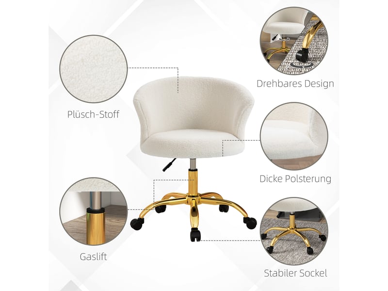  Chaise de bureau réglable en hauteur effet teddy blanc 58 x 56 x 68-76 cm  - Conforama E