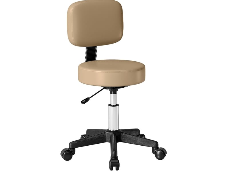  Tabouret de bureau à roulettes 35x35x84 cm réglable avec dossier marron clair  - Conforama A