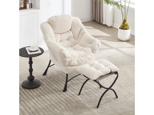 Fauteuil lounge 70x64x95cm – fauteuil de relaxation ergonomique rembourré avec repose-pieds et poche latérale – blanc