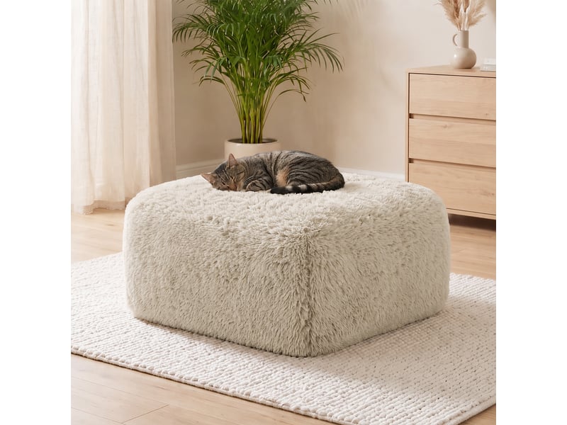 Pouf aviana en tissu moelleux, beige clair, siège d’appoint confortable - Conforama B