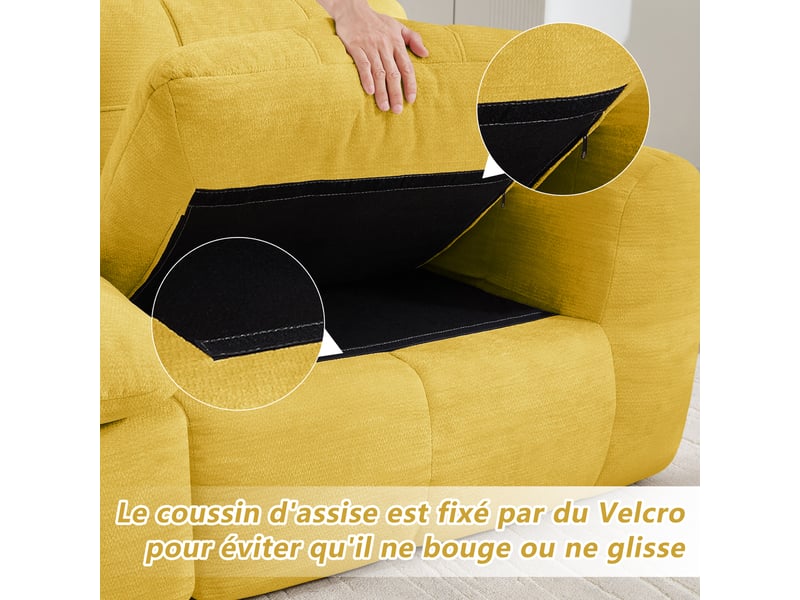  Canapé 4 places, revêtement en tissu chenille, sans assemblage, jaune  - Conforama R