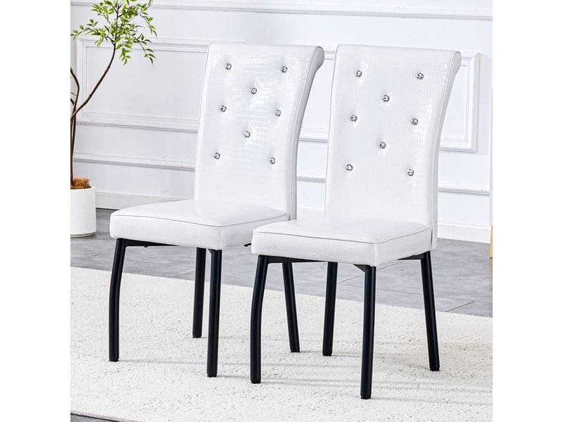  Chaises rétro en cuir - ensemble de 2 pièces - cuir crocodile synthétique - blanc et noir - fermeture cristal bicolore - Conforama C