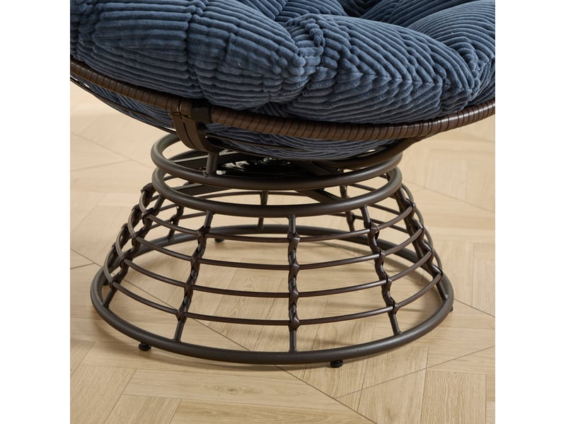  Fauteuil papasan pivotant 360° ø92 x h67 cm – bleu marine et marron – coussin épais, acier et rotin pe  - Conforama D
