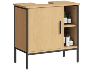 Meuble sous-évier avec porte et étagère réglable pour lavabo sur pied 60 x 30 x 59,5 cm chêne
