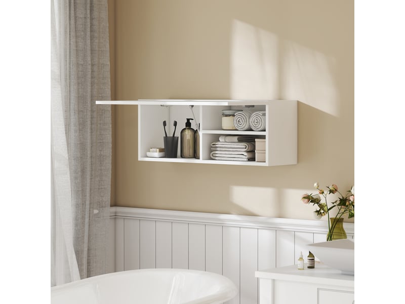  Armoire murale de salle de bain, meuble de rangement suspendu avec porte à charnières, 80 x 25 x 30 cm, blanc  - Conforama C