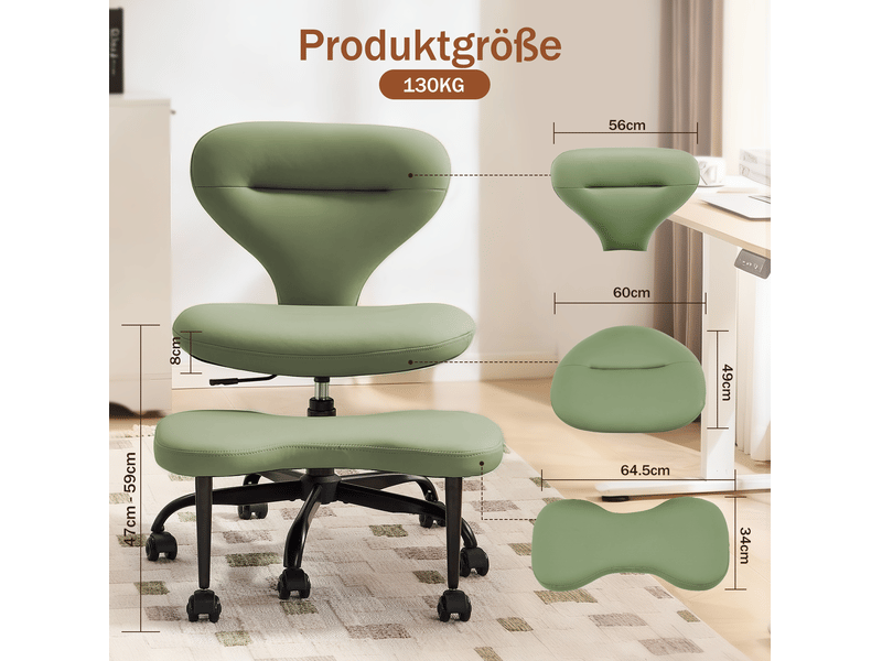  Chaise de bureau réglable avec repose-pieds, pivotante à 360° et roulettes silencieuses en simili cuir vert  - Conforama C
